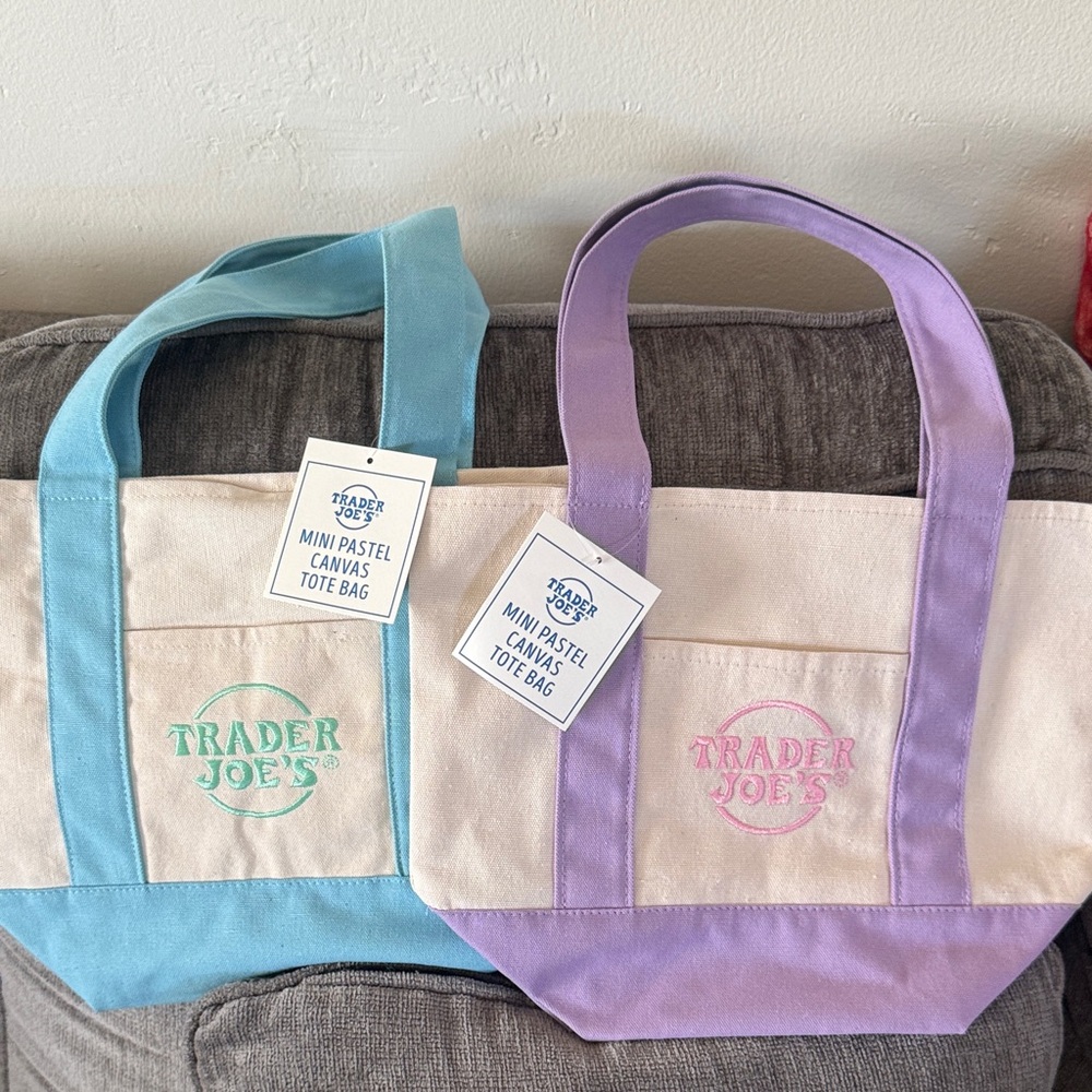 Trader Joe's Mini Canvas Tote Bag - Blue and Purple